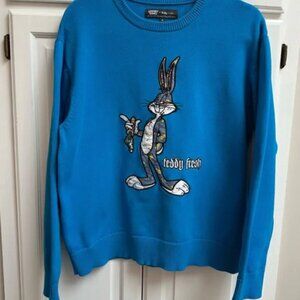 Looney Tunes Bugs Bunny Crewneck Sweater Blue Size Medium
